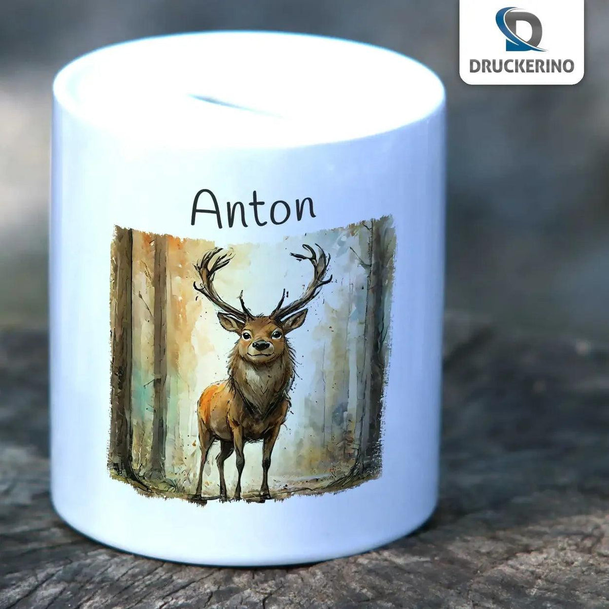 Spardose personalisiert Waldzauber Hirsch - Druckerino