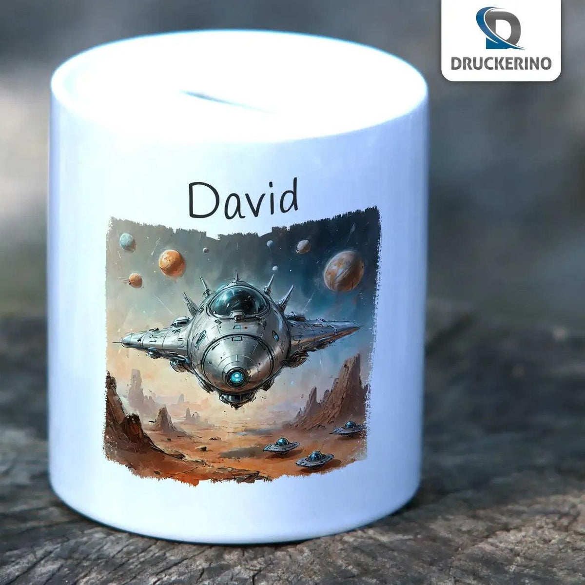 Spardose personalisiert Weltraumabenteuer - Druckerino