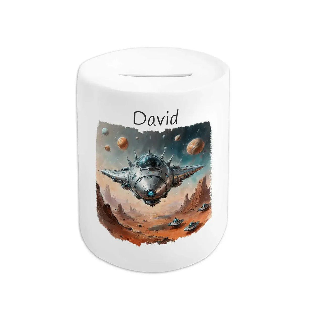 Spardose personalisiert Weltraumabenteuer - Druckerino