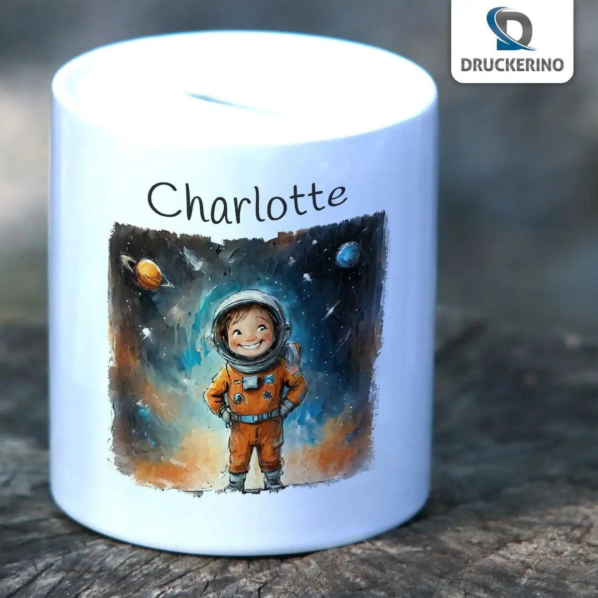 Spardose personalisiert Weltraumabenteurer - Druckerino
