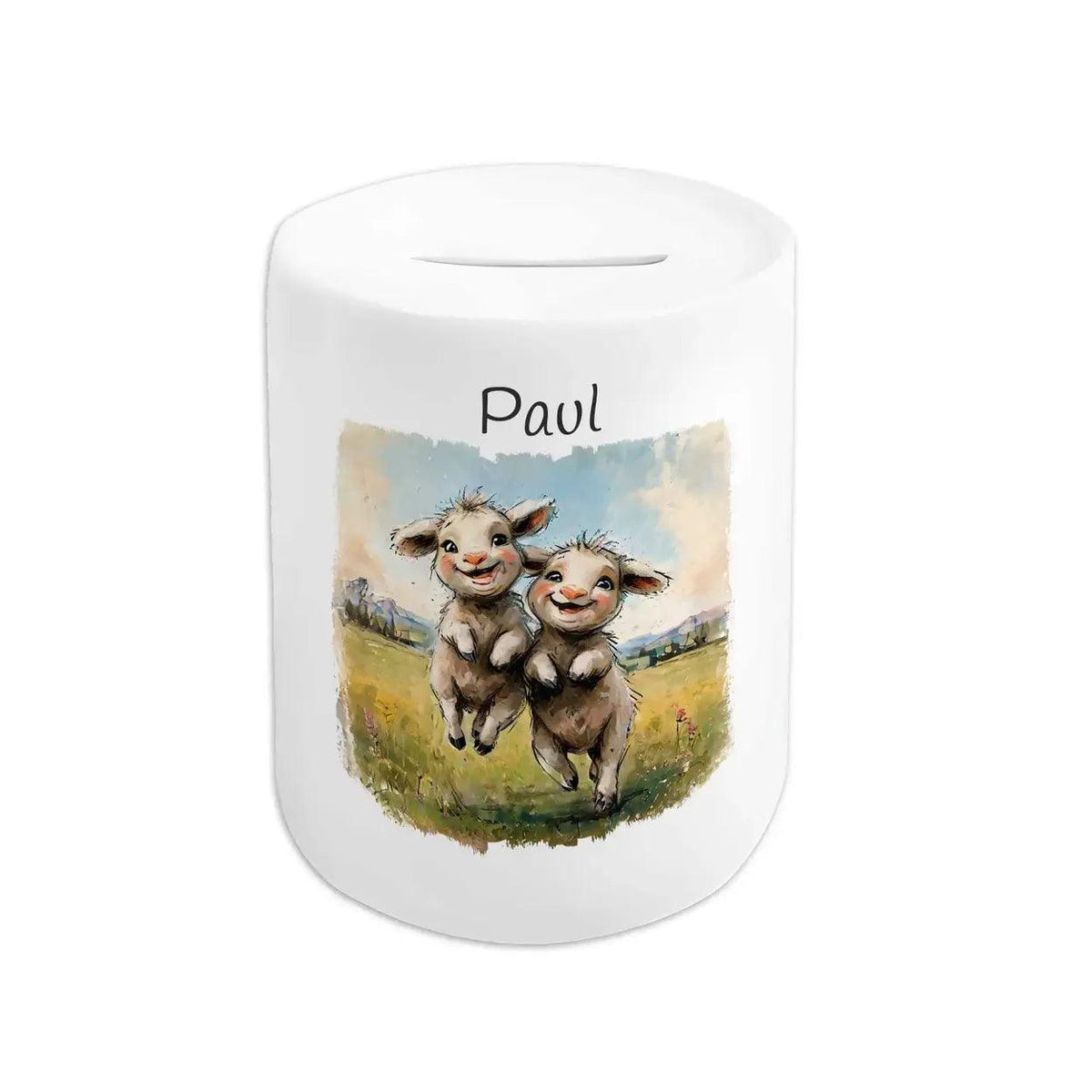 Spardose personalisiert Zauberhafte Zwillingslämmer - Druckerino