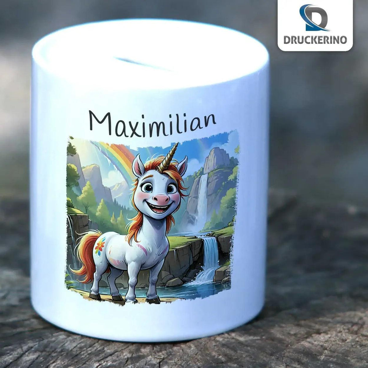 Spardose personalisiert Zauberwelt-Einhorn - Druckerino