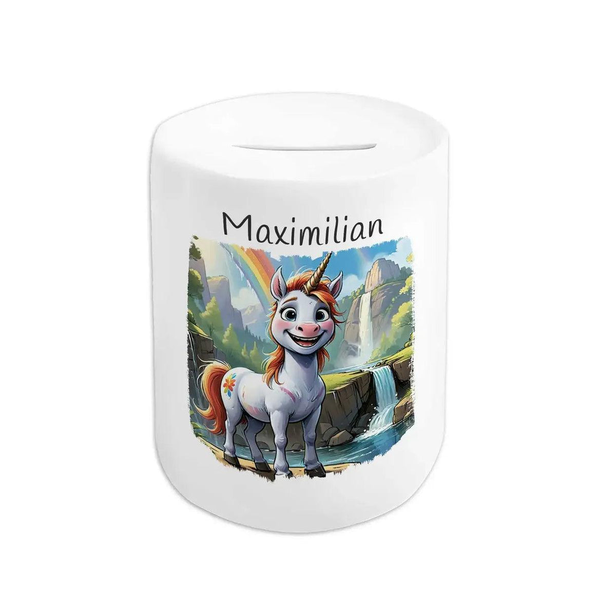 Spardose personalisiert Zauberwelt-Einhorn - Druckerino