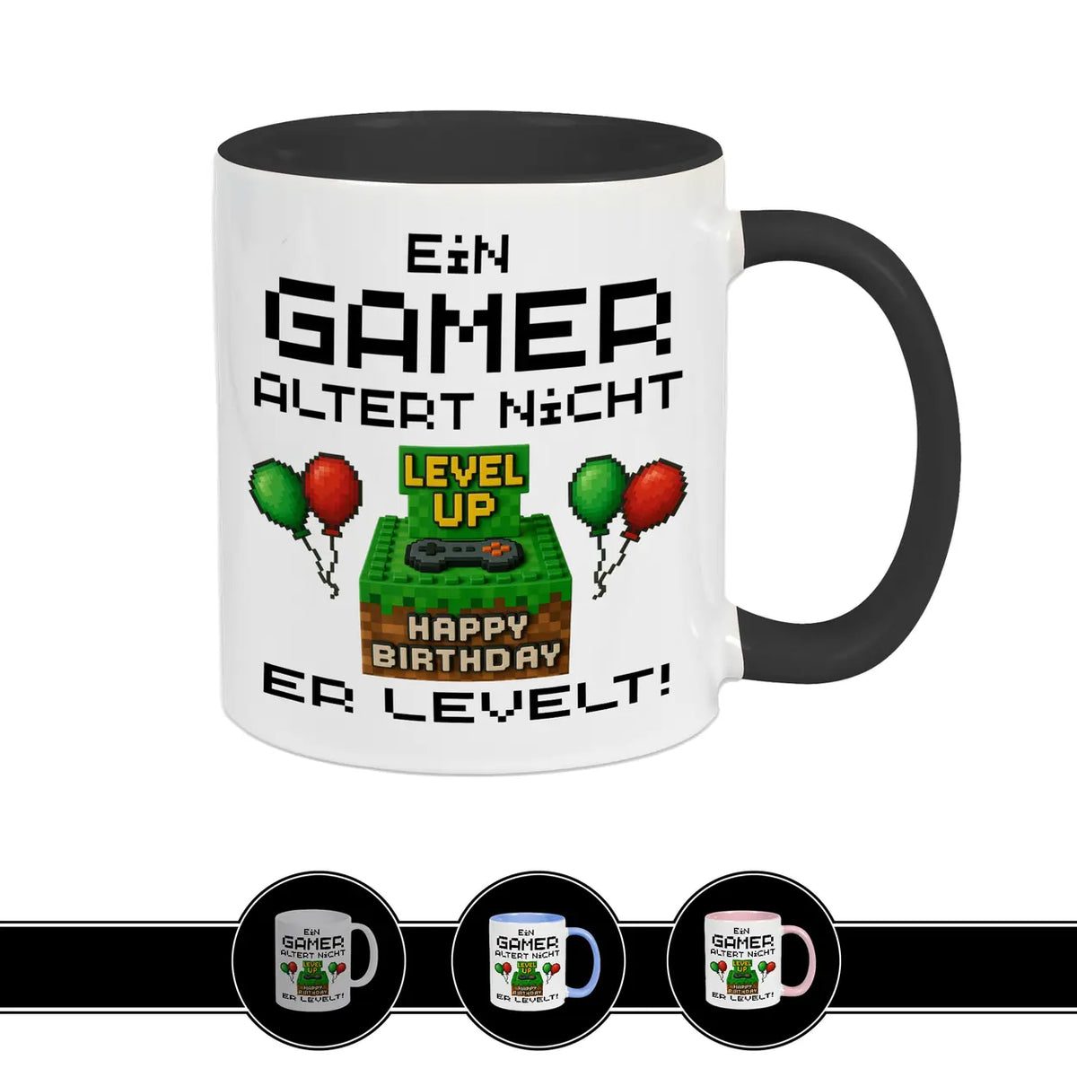 Gaming Tasse Ein Gamer altert nicht er levelt Geschenk für Zocker Farbe: schwarz