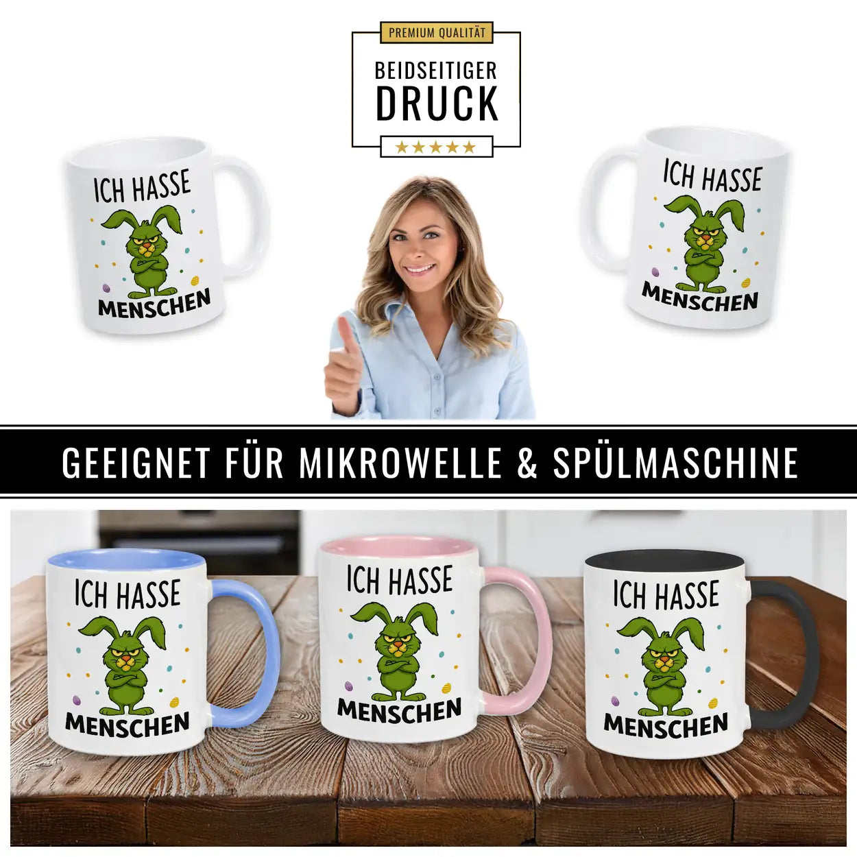 Tasse Hase - Ich hasse Menschen - Druckerino