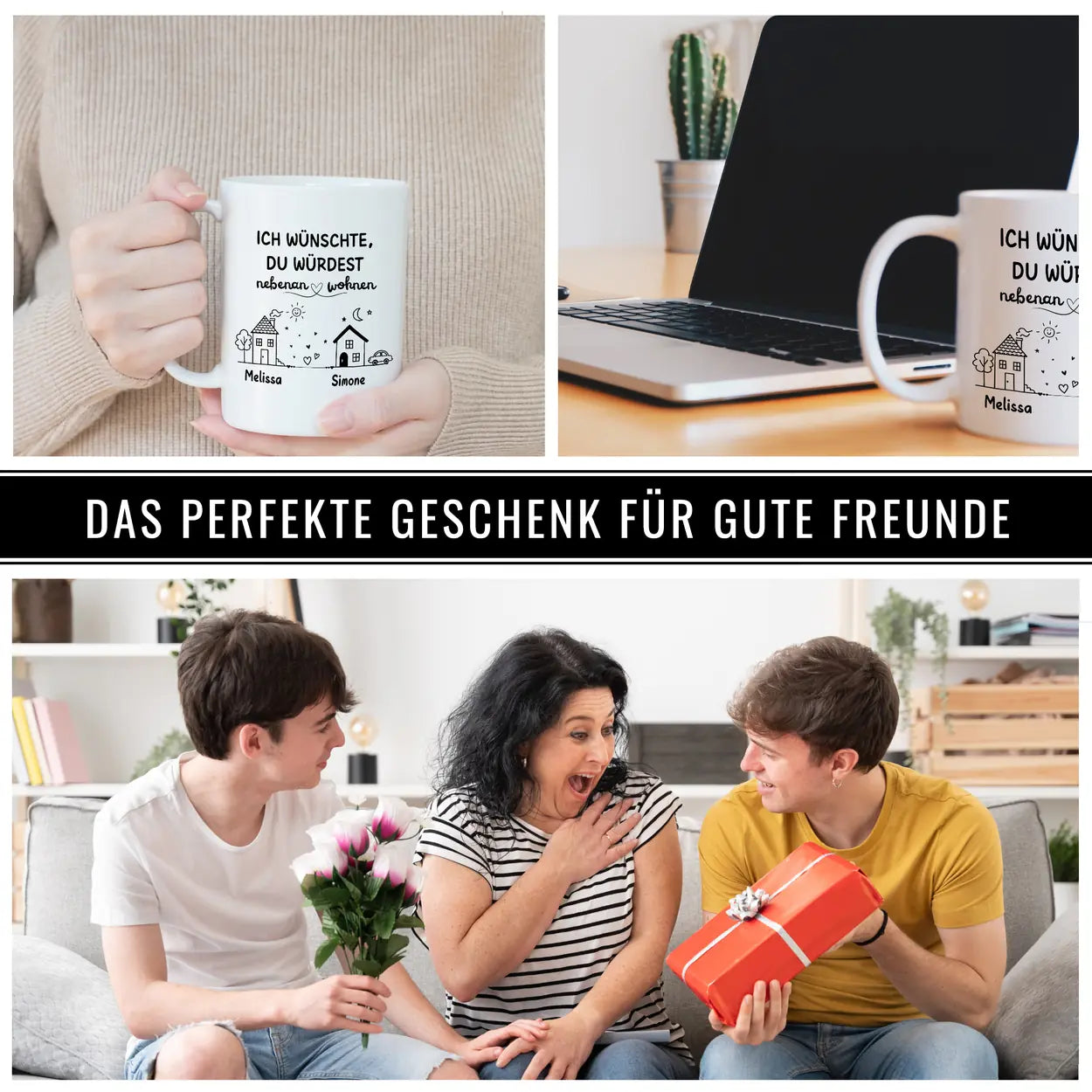 tasse ich wuenschte du wuerdest nebenan wohnen Tasse weiß personalisierte geschenke tasse fuer freunde