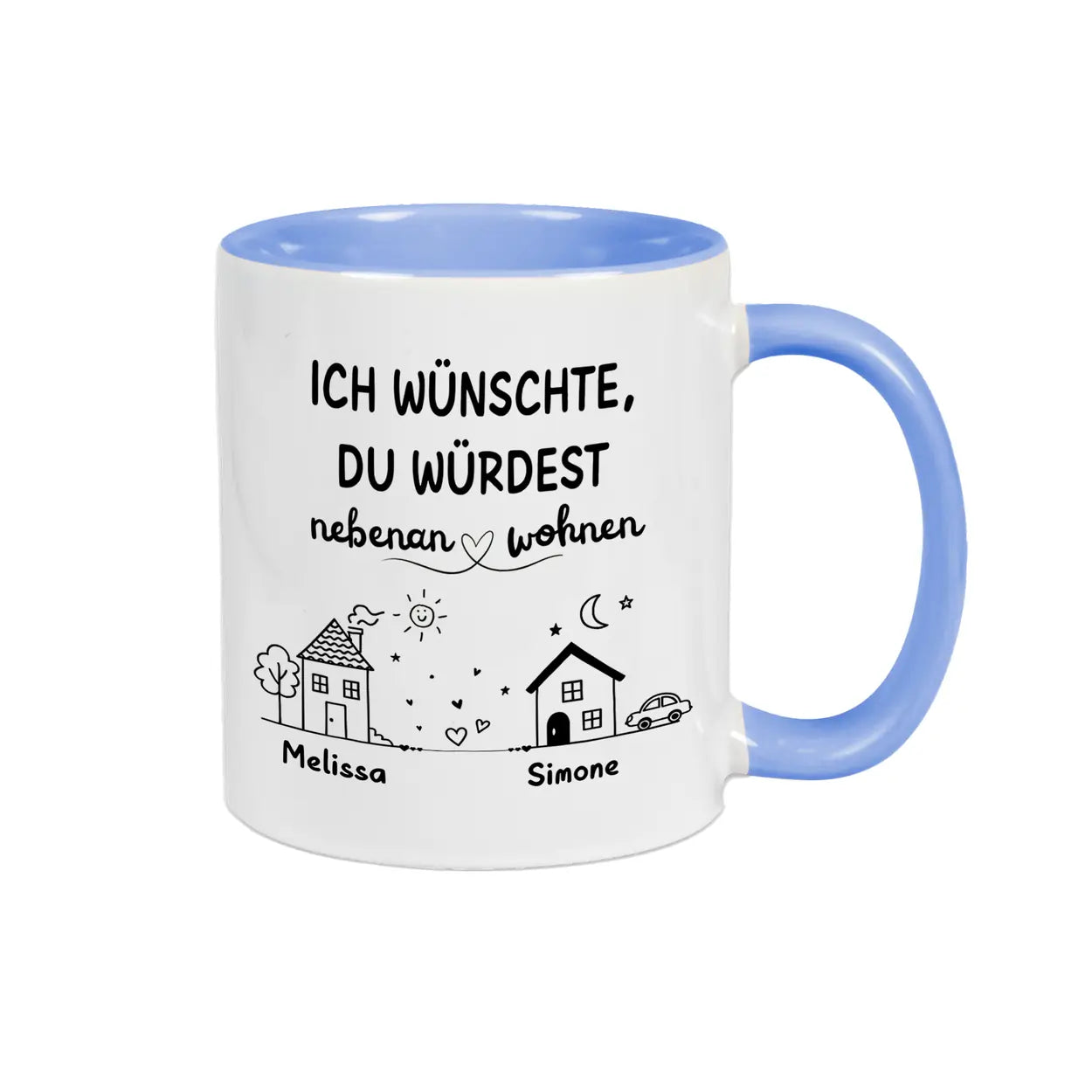 tasse ich wuenschte du wuerdest nebenan wohnen Tasse blau personalisierte geschenke tasse fuer freunde