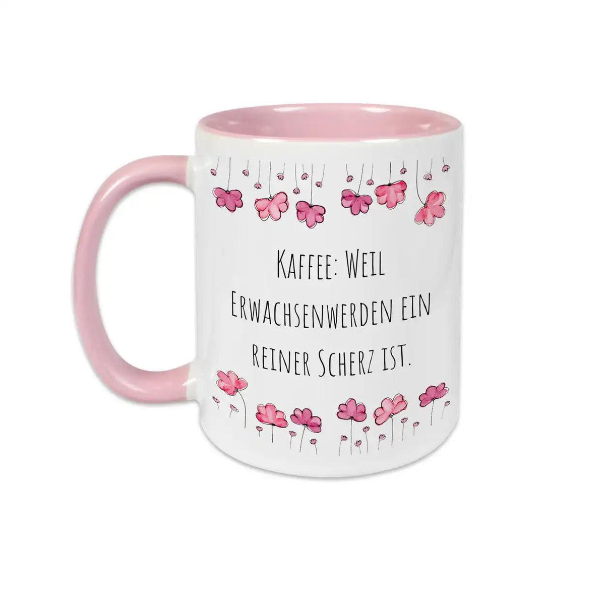 Tasse lustig "Kaffee: Weil Erwachsenwerden ein reiner Scherz ist" - Druckerino