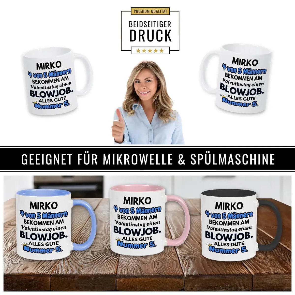 Tasse mit Namen personalisiert: 4 von 5 Männern bekommen einen Blowjob - Druckerino