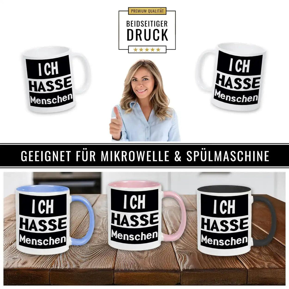 Tasse mit Spruch - Ich hasse Menschen - Druckerino