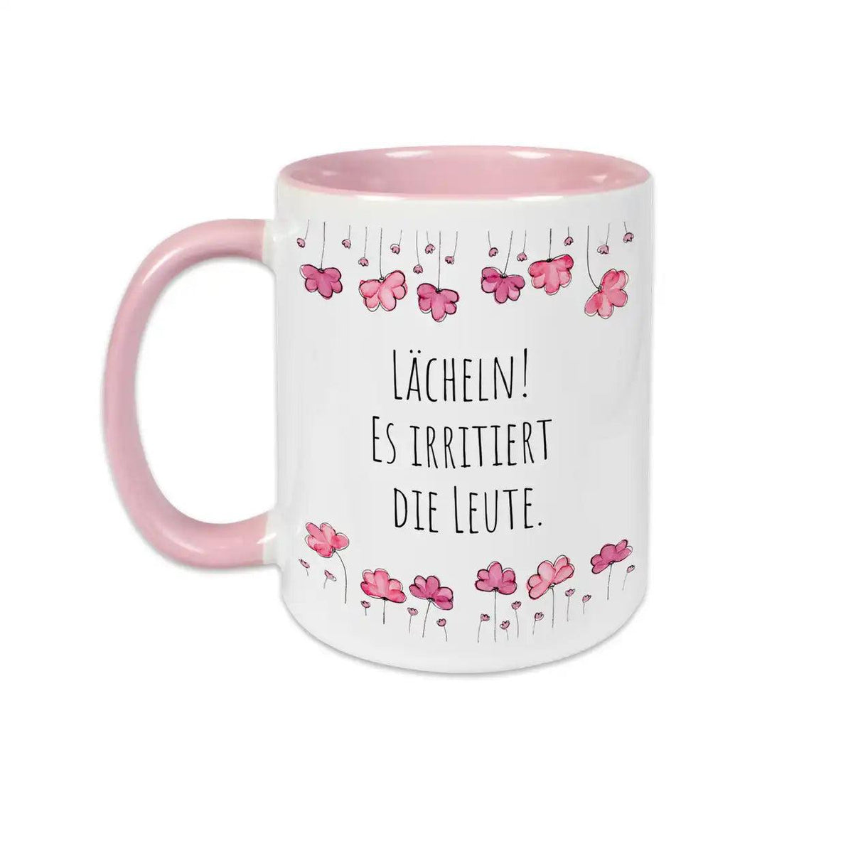 Tasse mit Spruch "Lächeln! Es irritiert die Leute" - Druckerino