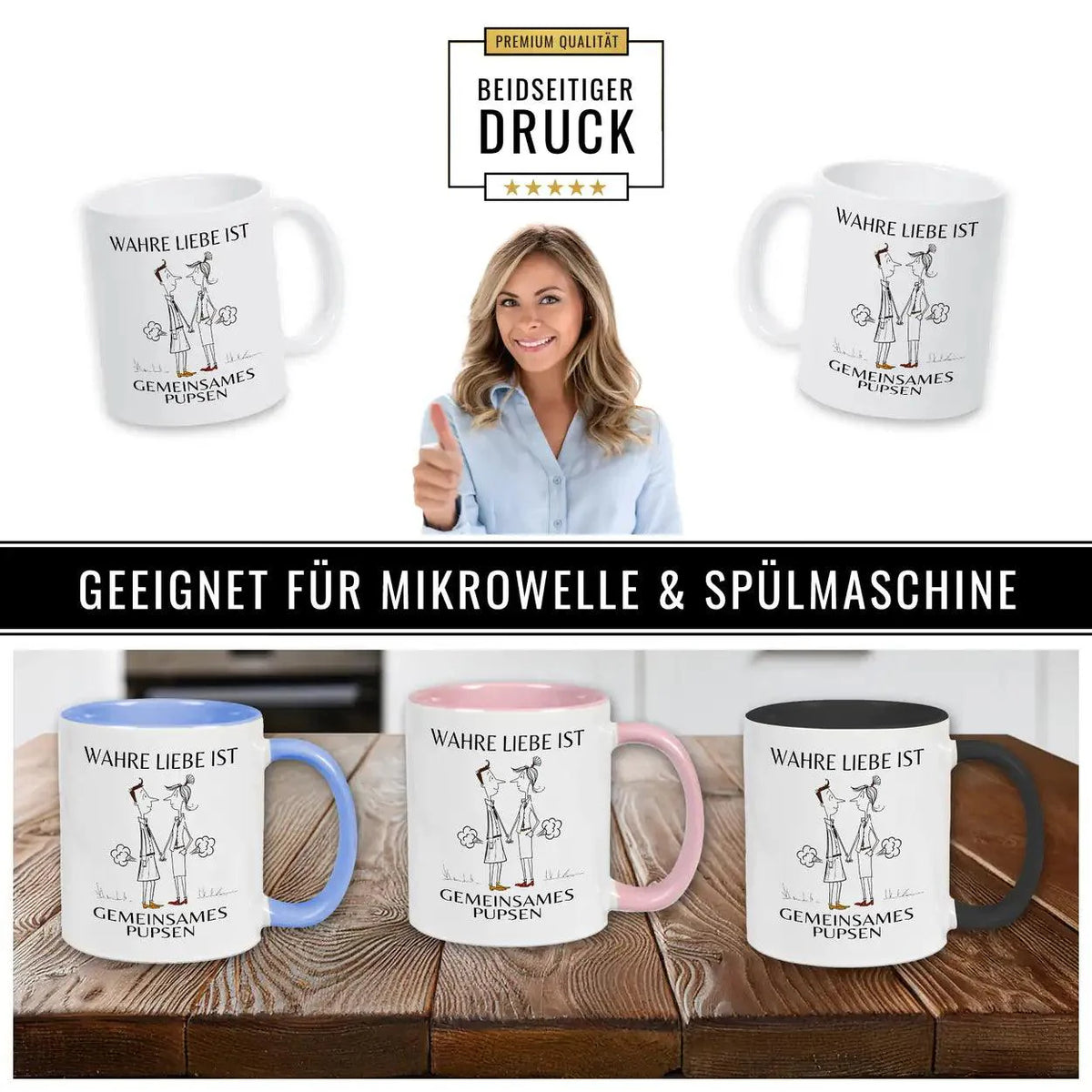 Tasse mit Spruch - Wahre Liebe ist gemeinsames Pupsen - Druckerino
