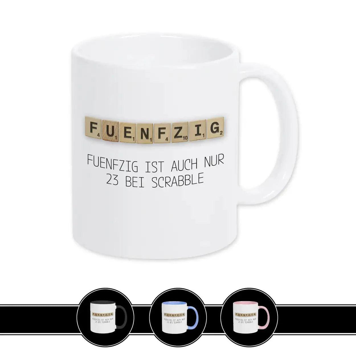 Tasse zum 50. Geburtstag - Scrabble - Druckerino