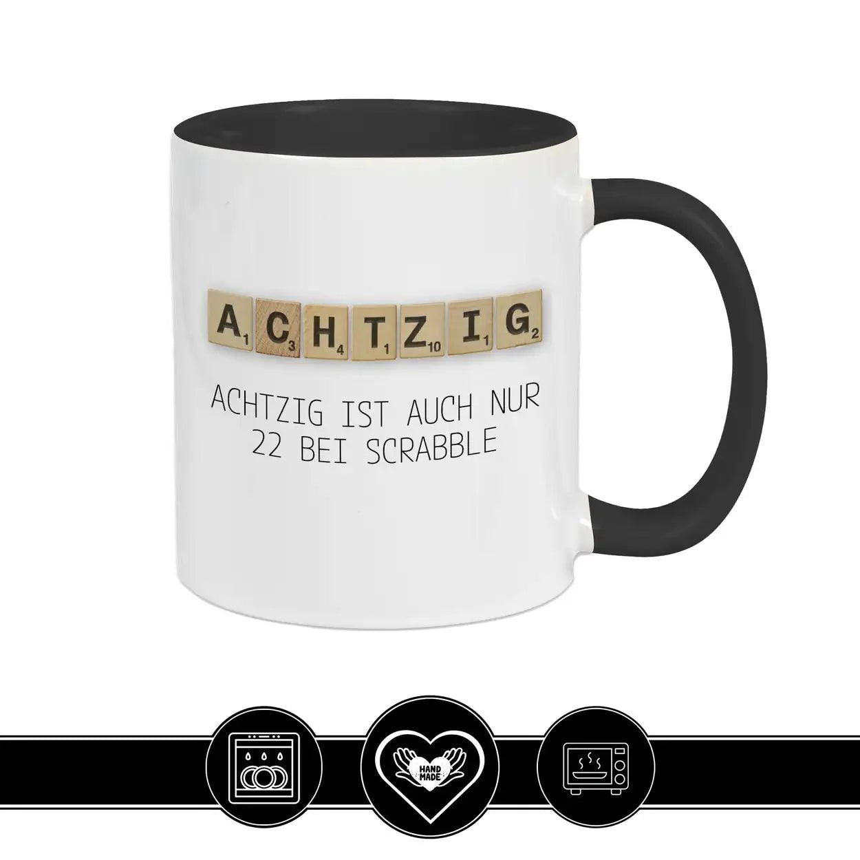 Tasse zum 80. Geburtstag - Scrabble - Druckerino