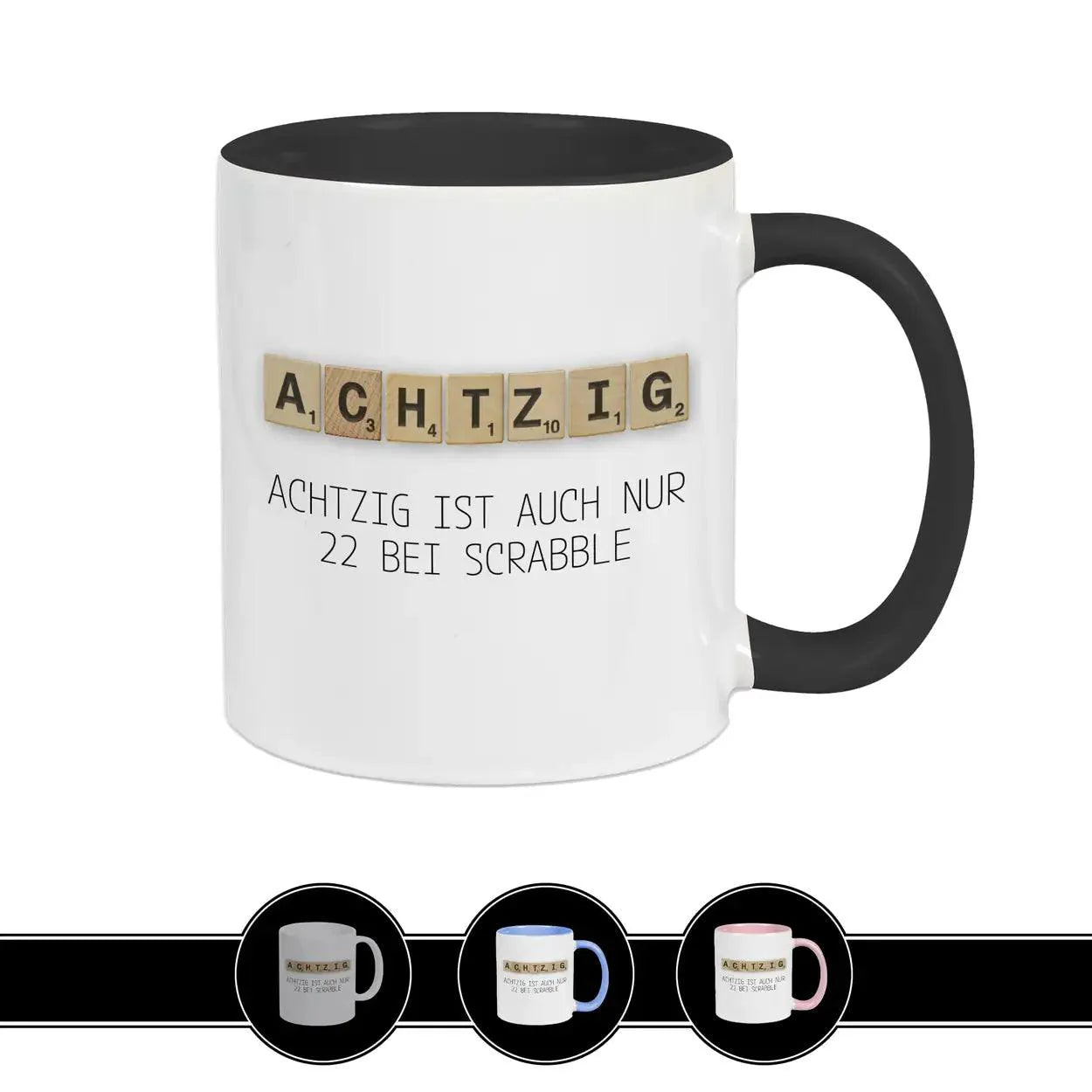 Tasse zum 80. Geburtstag - Scrabble - Druckerino