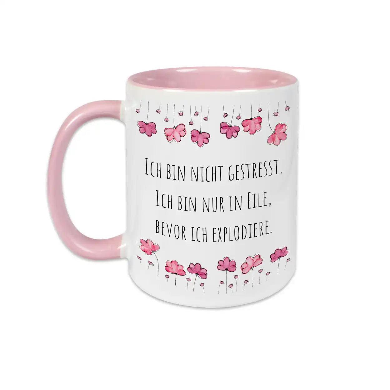 Tassen mit Sprüchen "Ich bin nicht gestresst. Ich bin nur in Eile, bevor ich explodiere" - Druckerino