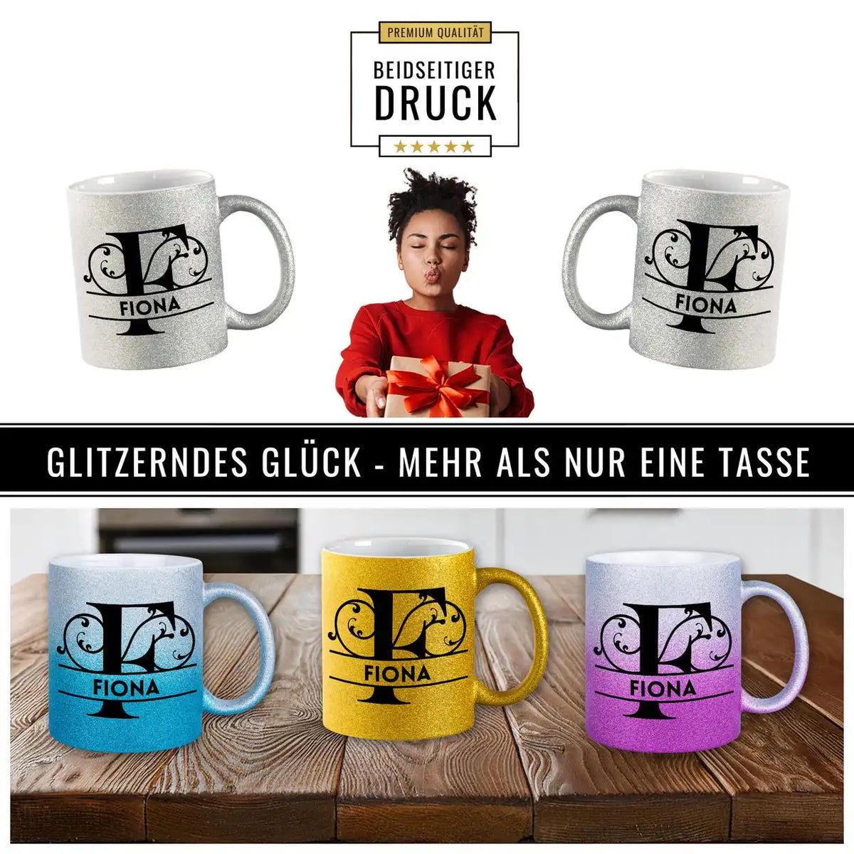 Personalisierte Tasse mit Namen | Buchstabe F Geschenkideen