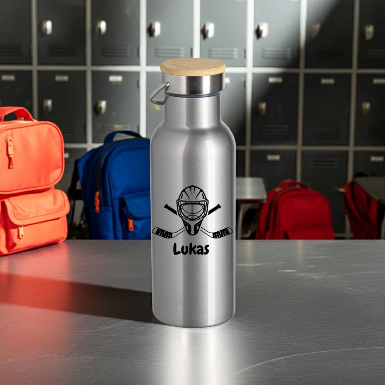 Eishockey Kinder Trinkflasche personalisiert, Edelstahl Trinkflasche mit Namen Flasche mit Wunschnamen 