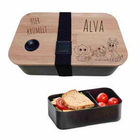 Brotdose Kinder mit Namen personalisiert - Hier krümelt - Wildtiere Lunchbox Druckerino   
