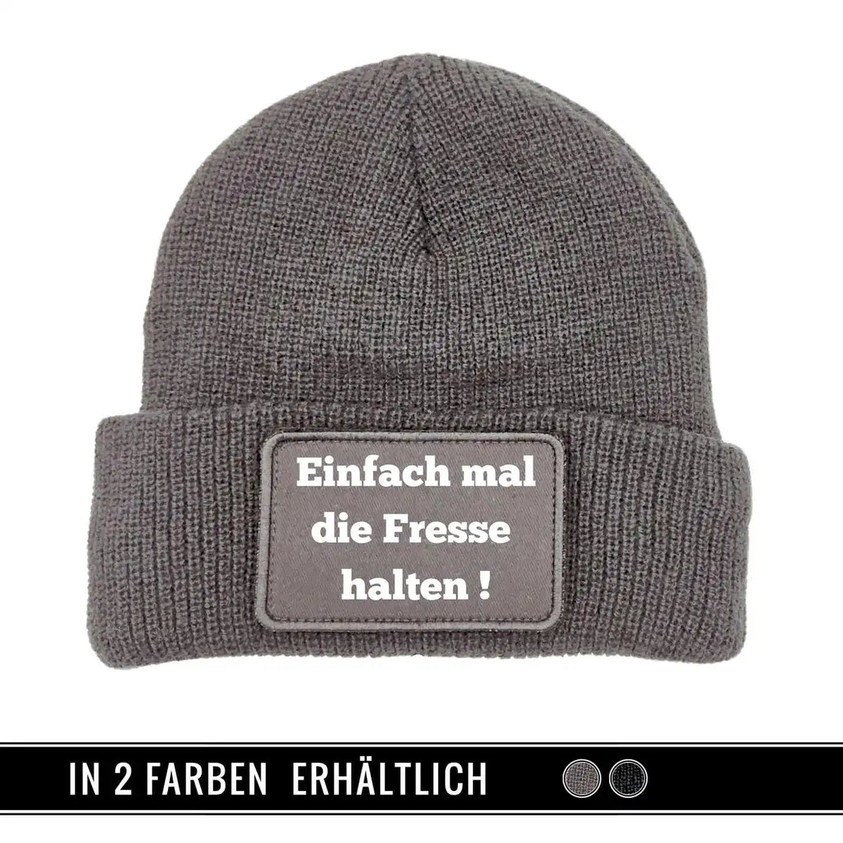 Mütze Beanie | Einfach mal die Fresse halten Grau Geschenkidee Weihnachten