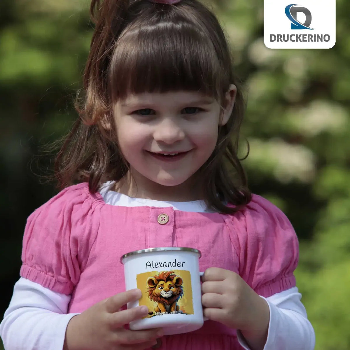 Löwenfreund Emaille Tasse für Kinder personalisiert Emailletasse Druckerino   