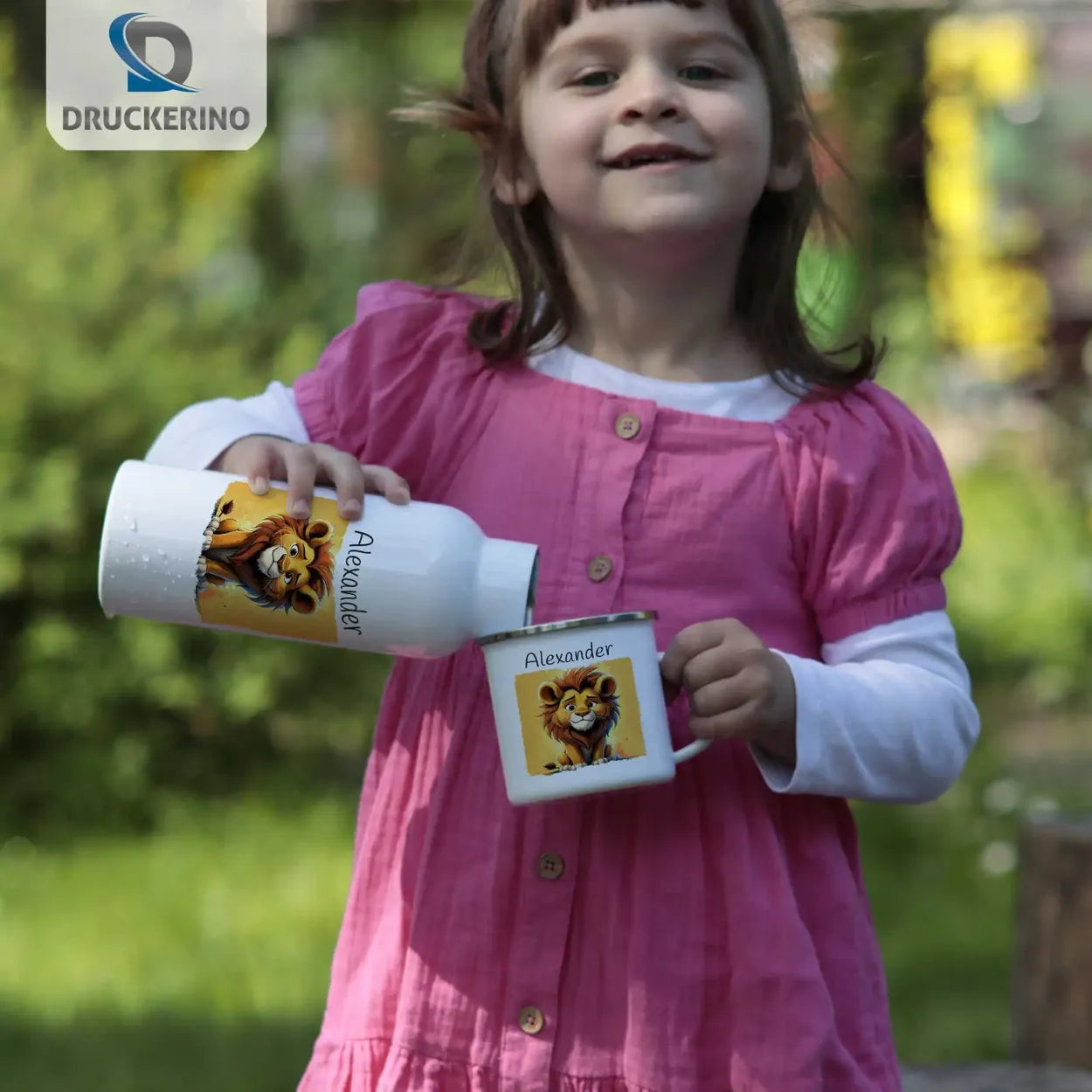 Löwenfreund Emaille Tasse für Kinder personalisiert Emailletasse Druckerino   