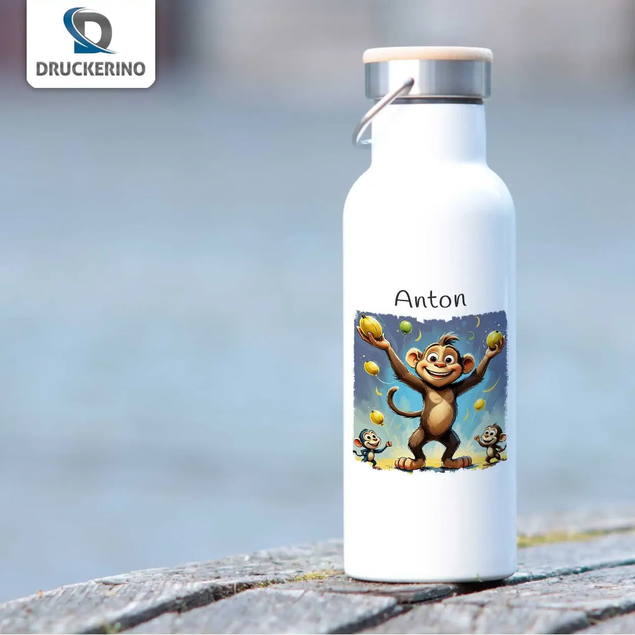 Abenteuer-Buddy Thermo Trinkflasche für Kinder personalisiert Thermoflasche Druckerino   