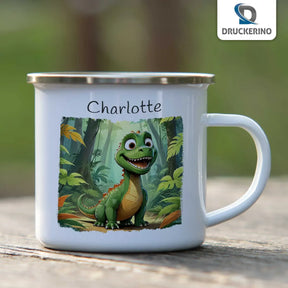 Tasse aus Emaille | Dino-Abenteuer | Tassen personalisieren | Geschenk personalisier  Geschenkidee Weihnachten