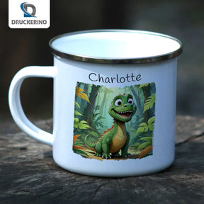 Tasse aus Emaille | Dino-Abenteuer | Tassen personalisieren | Geschenk personalisier  Geschenkidee Weihnachten