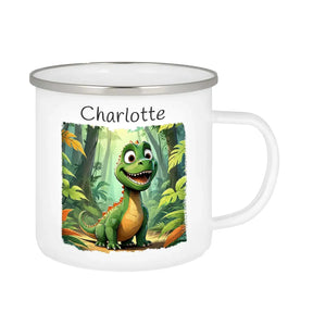 Tasse aus Emaille | Dino-Abenteuer | Tassen personalisieren | Geschenk personalisier  Geschenkidee Weihnachten