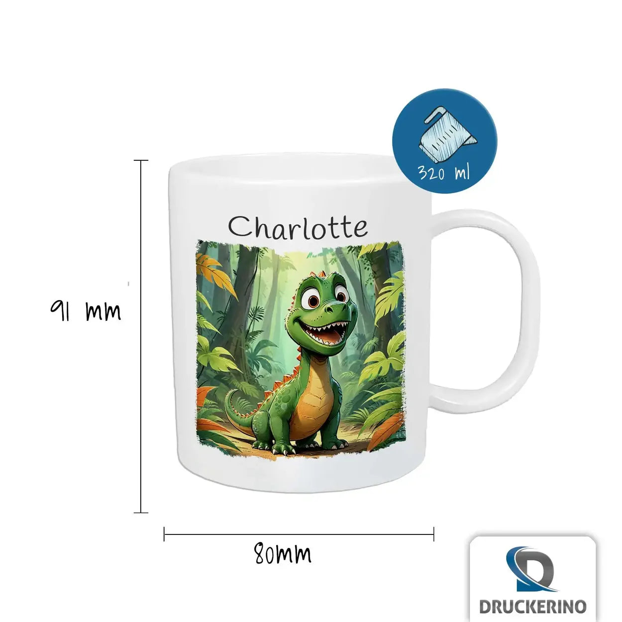 Personalisierte Tasse Kinder | Dschungelfreund Dino | personalisierbare Kindergeschenke | Kindertasse frei von BPA | 320ml  Geschenkidee Weihnachten