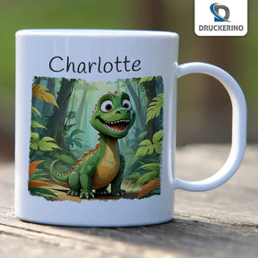 Personalisierte Tasse Kinder | Dschungelfreund Dino | personalisierbare Kindergeschenke | Kindertasse frei von BPA | 320ml  Geschenkidee Weihnachten