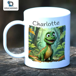 Personalisierte Tasse Kinder | Dschungelfreund Dino | personalisierbare Kindergeschenke | Kindertasse frei von BPA | 320ml  Geschenkidee Weihnachten