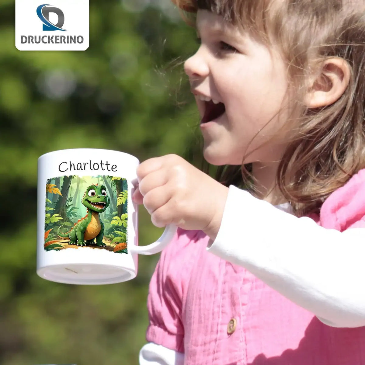 Personalisierte Tasse Kinder | Dschungelfreund Dino | personalisierbare Kindergeschenke | Kindertasse frei von BPA | 320ml Kunststofftassen Druckerino   