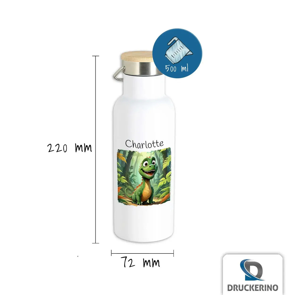 Personalisierte Kinder Trinkflasche | Dschungelzauber | Trinkflasche für Sport, Schule & Freizeit | Personalisierte Geschenke | 500ml Thermoflasche Druckerino   