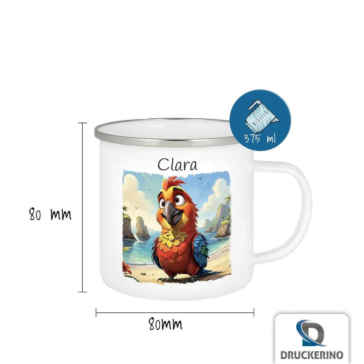 Tasse aus Emaille | Piratenpapagei | Tasse personalisieren | Geschenke zur Taufe  Geschenkidee Weihnachten