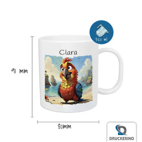 Personalisierte Tasse Kinder | Abenteuer Piratenpapagei | Kindertasse | Geschenke zur Taufe | 320ml  Geschenkidee Weihnachten