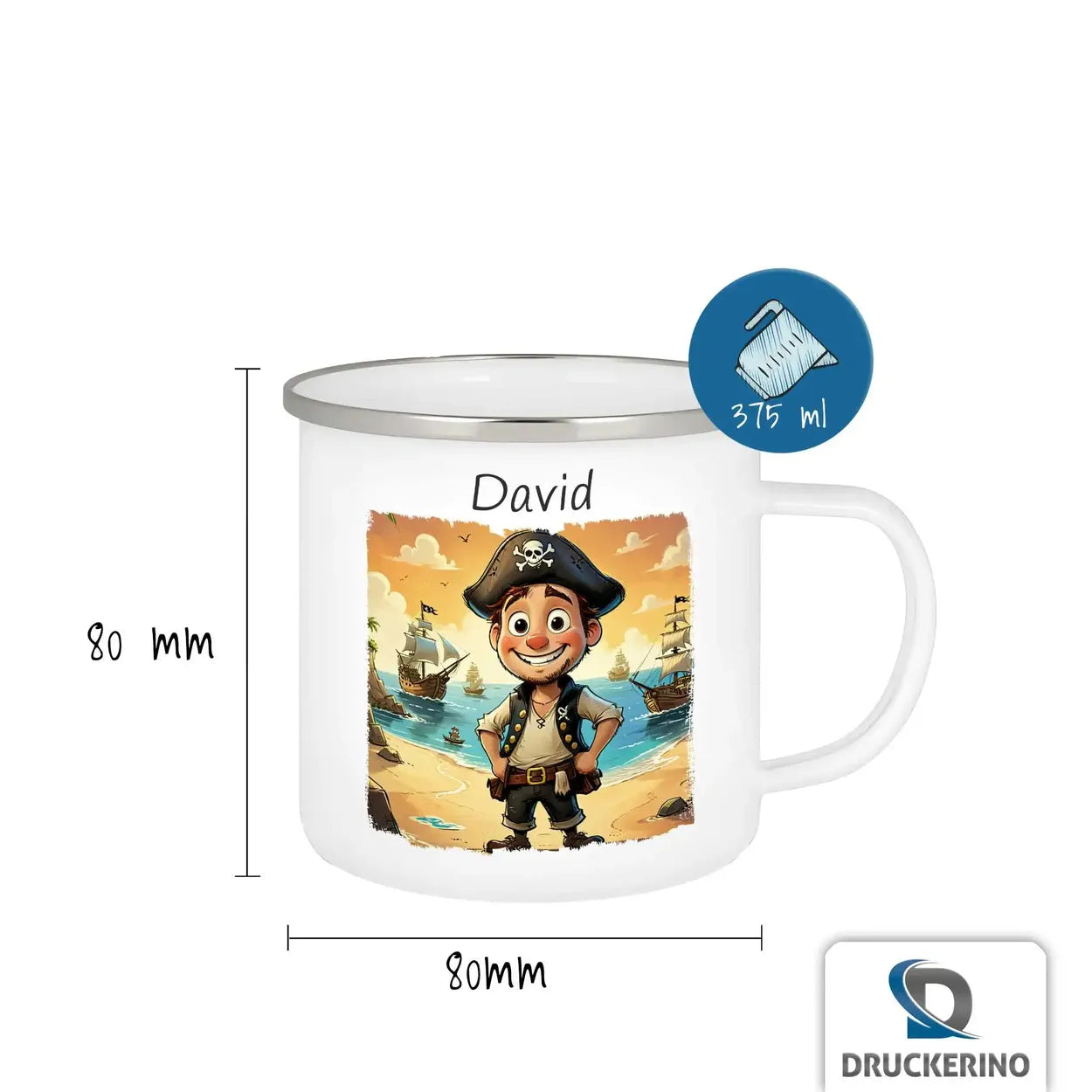 Emaille Tasse personalisiert | Piratenabenteuer | Kindergeburtstag kleine Geschenke | Personalisierte Geschenke Geschenkideen