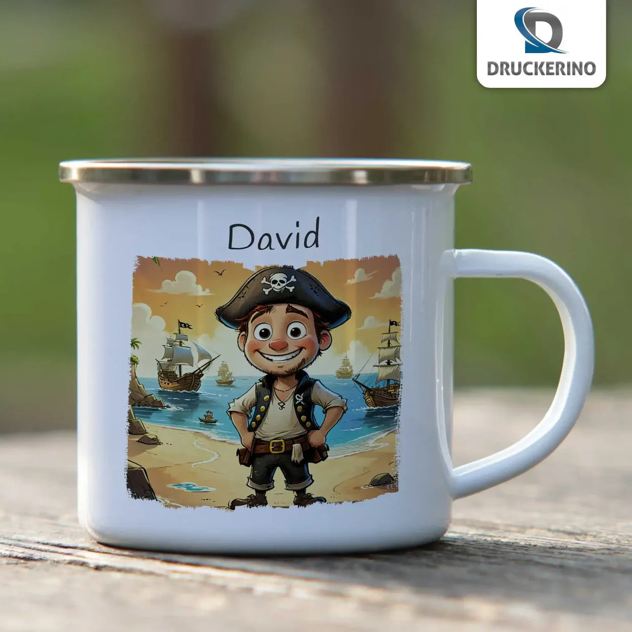 Emaille Tasse personalisiert | Piratenabenteuer | Kindergeburtstag kleine Geschenke | Personalisierte Geschenke Geschenkideen