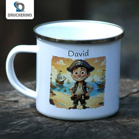 Emaille Tasse personalisiert | Piratenabenteuer | Kindergeburtstag kleine Geschenke | Personalisierte Geschenke Geschenkideen