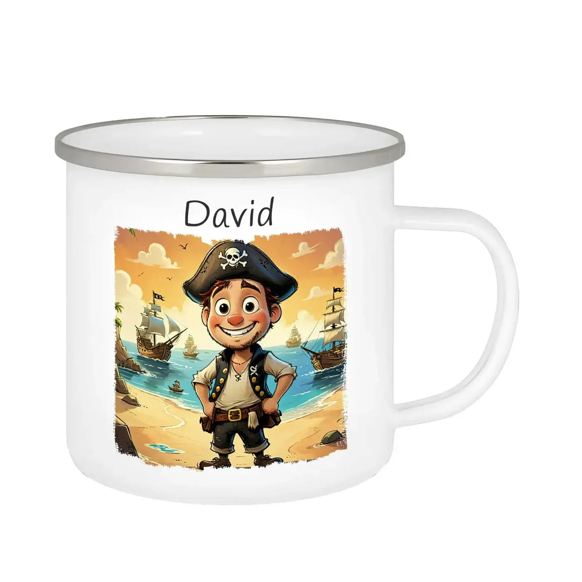 Emaille Tasse personalisiert | Piratenabenteuer | Kindergeburtstag kleine Geschenke | Personalisierte Geschenke Emailletasse Druckerino   