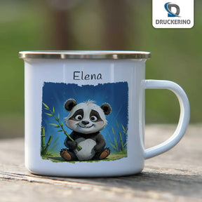 Emaille Tasse personalisiert | Pandabär Abenteuer | Emaille Tasse personalisiert mit Name | personalisierte Tasse Geschenkideen