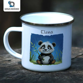 Emaille Tasse personalisiert | Pandabär Abenteuer | Emaille Tasse personalisiert mit Name | personalisierte Tasse Geschenkideen