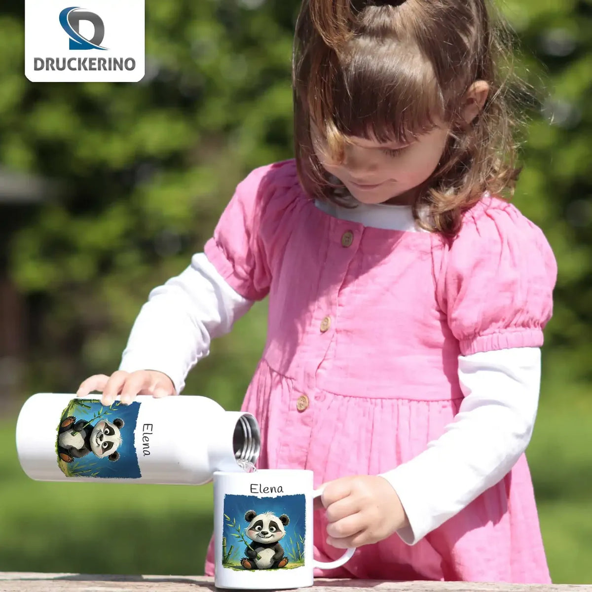 Pandabär-Abenteuer Thermo Trinkflasche für Kinder personalisiert Thermoflasche Druckerino   