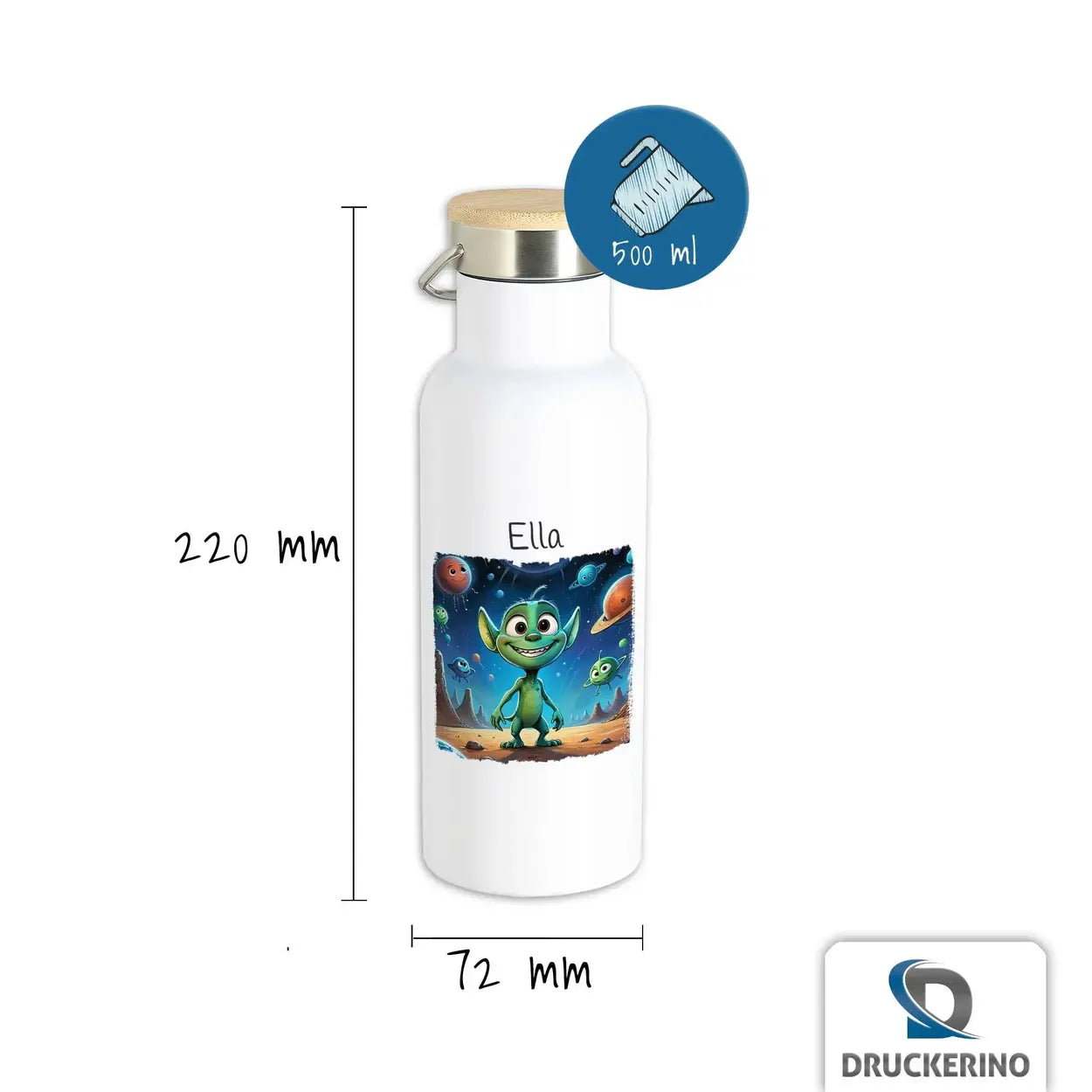 Personalisierte Trinkflasche | Weltraumabenteuer | Wasserflasche | Thermoflasche | 500ml Thermoflasche Druckerino   