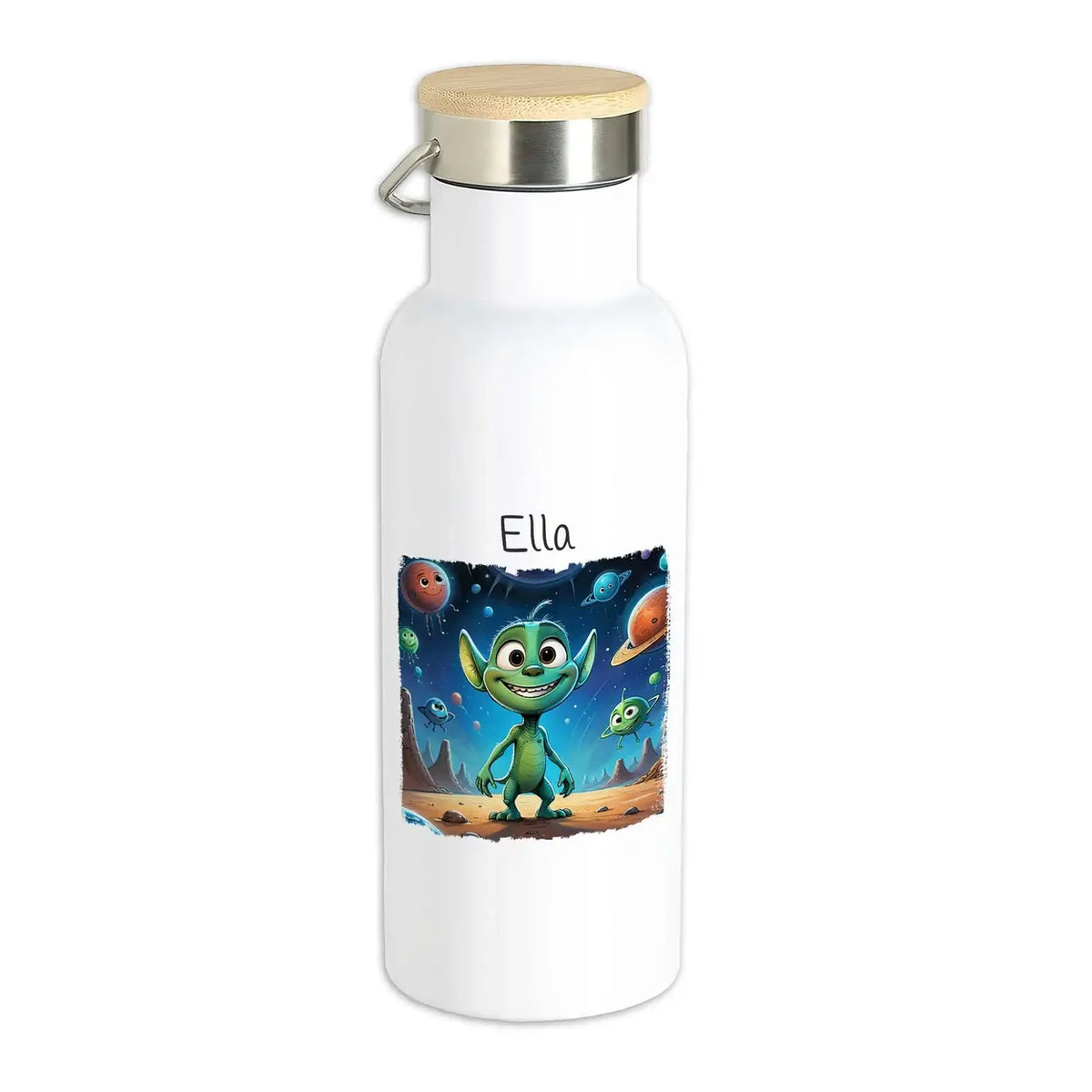 Weltraumabenteuer Thermo Trinkflasche für Kinder personalisiert Thermoflasche Druckerino   