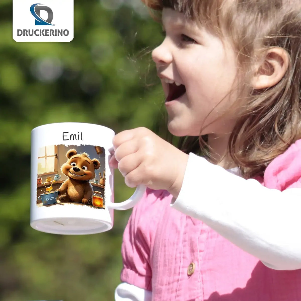 Abenteuerbaerchen - Kindertasse mit Namen - Tasse personalisiert Kunststofftassen Druckerino   