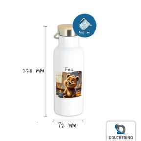 Abenteuerbärchen Thermo Trinkflasche für Kinder personalisiert Thermoflasche Druckerino   