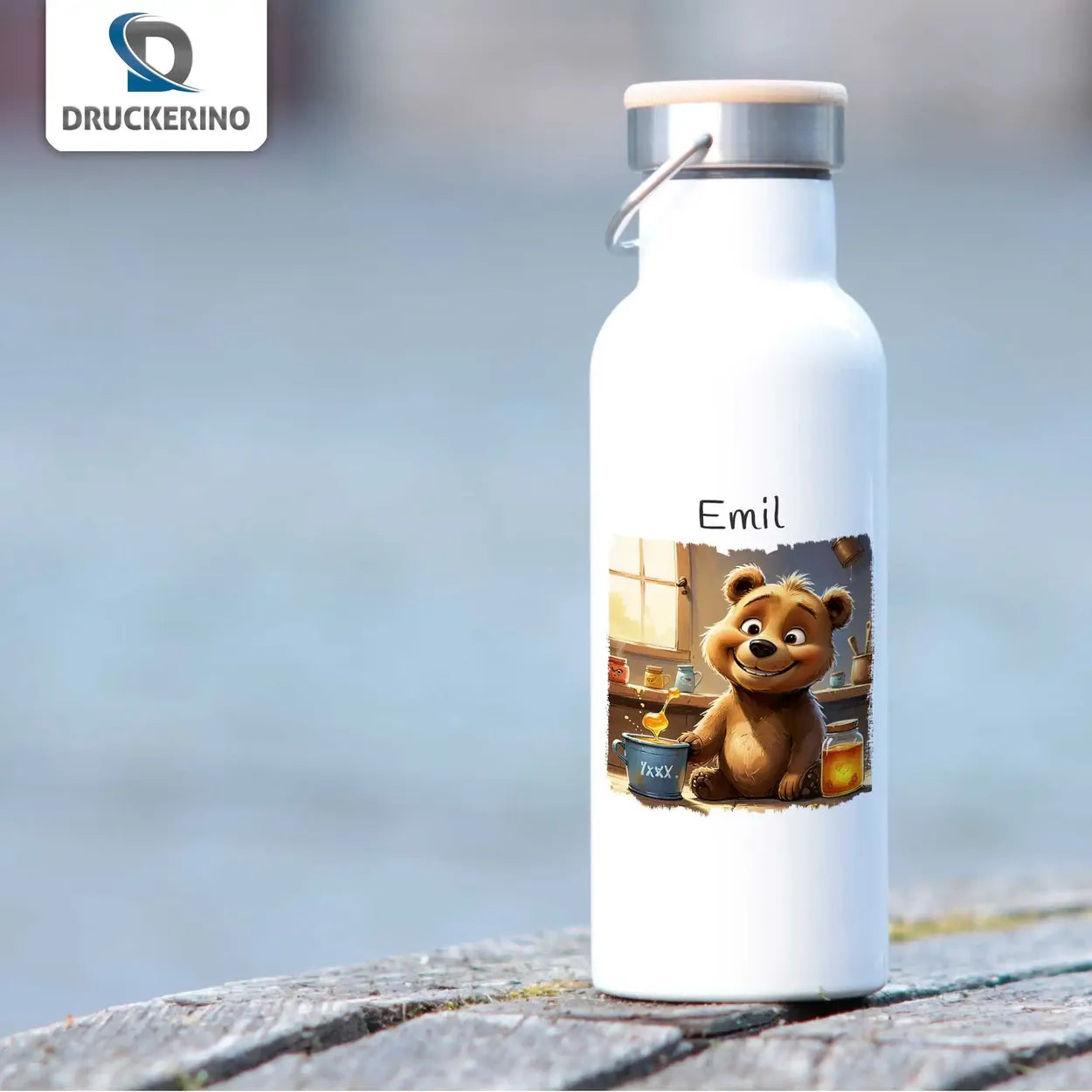 Abenteuerbärchen Thermo Trinkflasche für Kinder personalisiert Thermoflasche Druckerino   