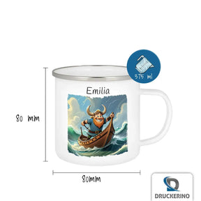 Personalisierte Kindertasse aus Emaille | Wikingerabenteuer | Emaille Tasse | Tierbilder Emailletasse Druckerino   